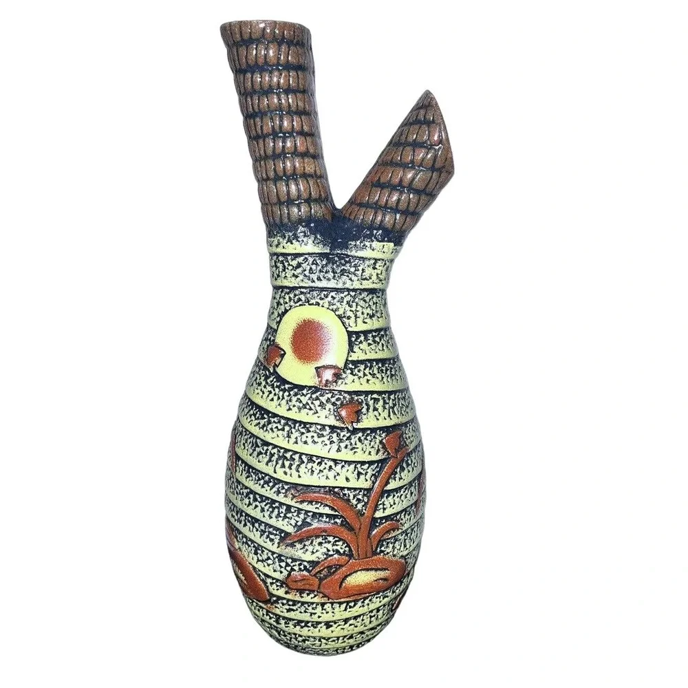 Pier 1 Vintage Double Stemmed Vase / Textured Kookaburra Bird Bud Vase